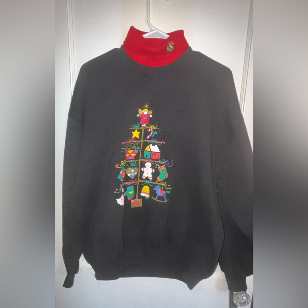 Vintage Black Christmas Tree Sweatshirt size XL‎